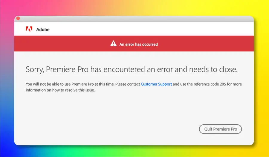 Adobe Error Code 205