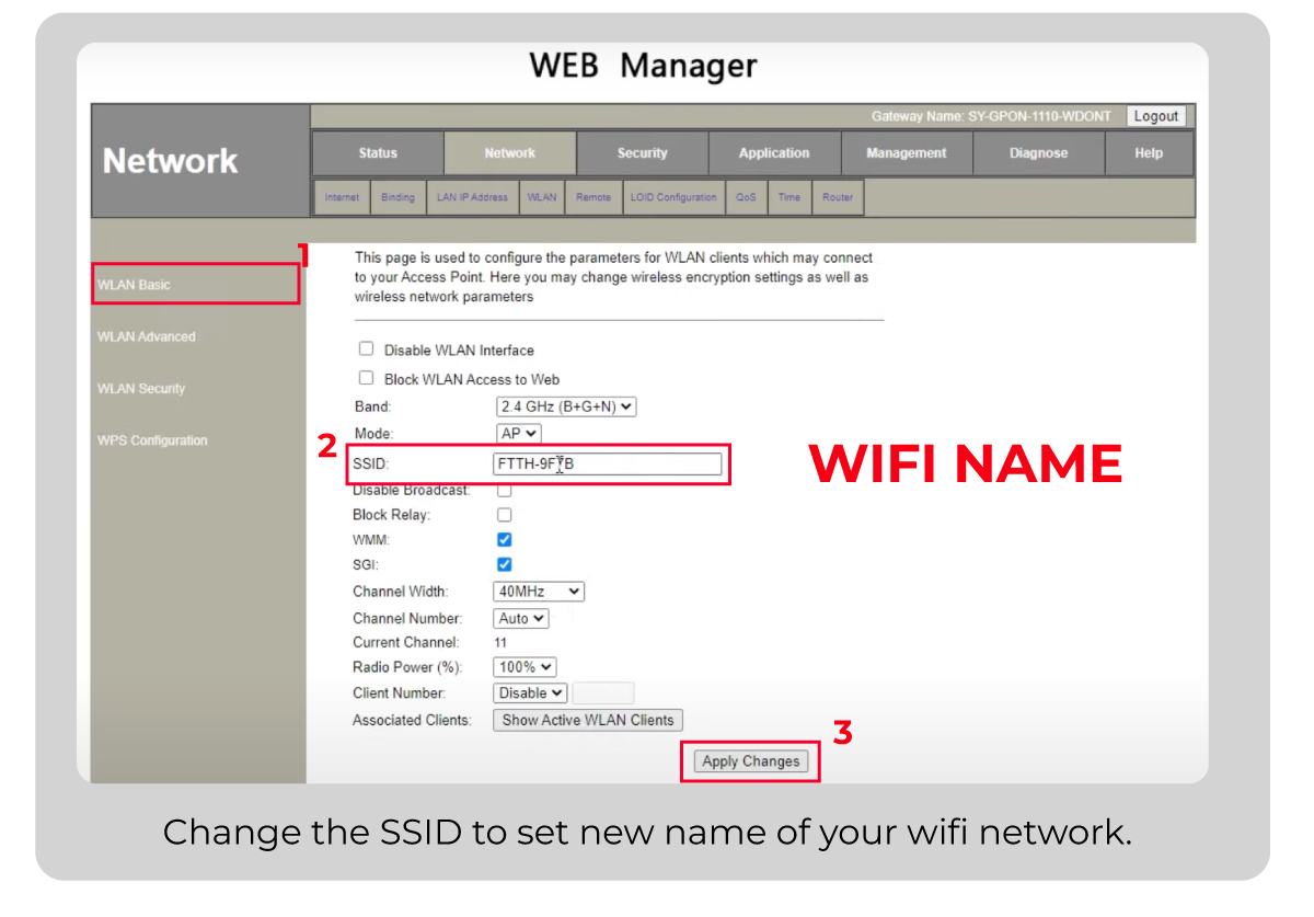 Change SSID to change Wifi Name of your DBC Router