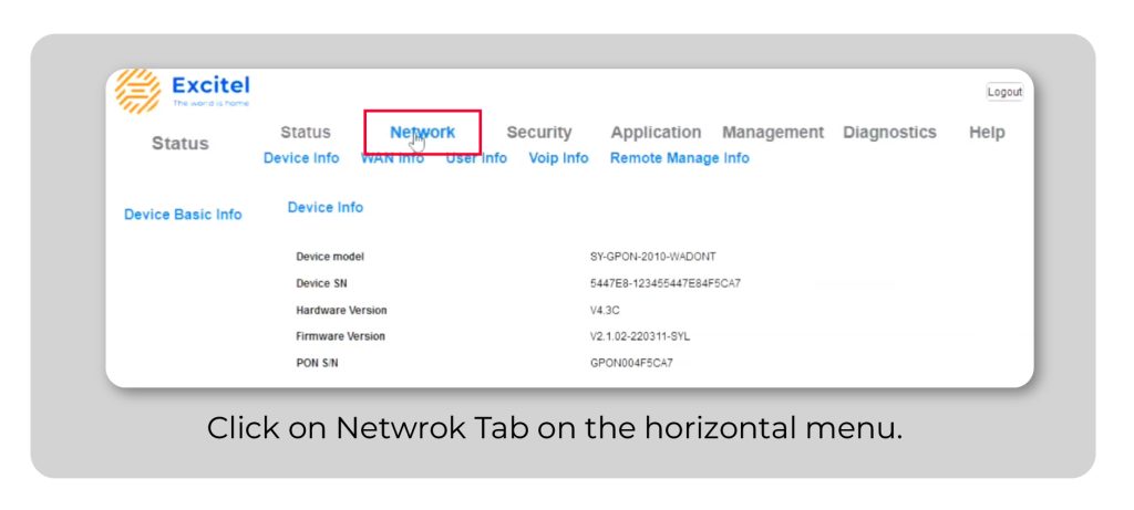 Then click on network for Excitel Router