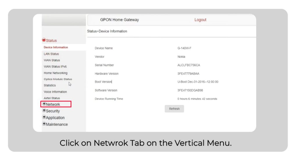 Then click on network for Airtel Router