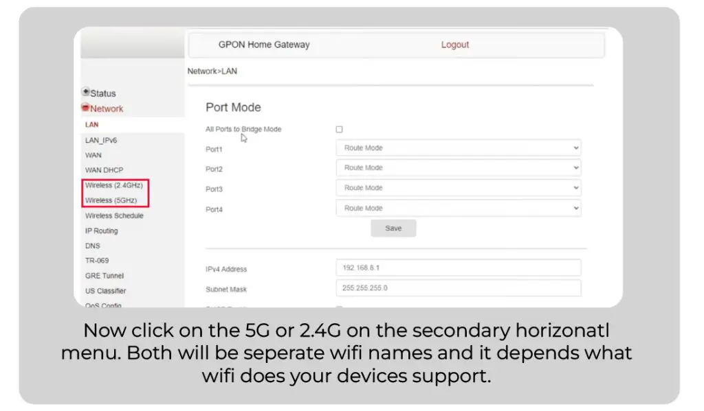 Select the Wireless Network Type