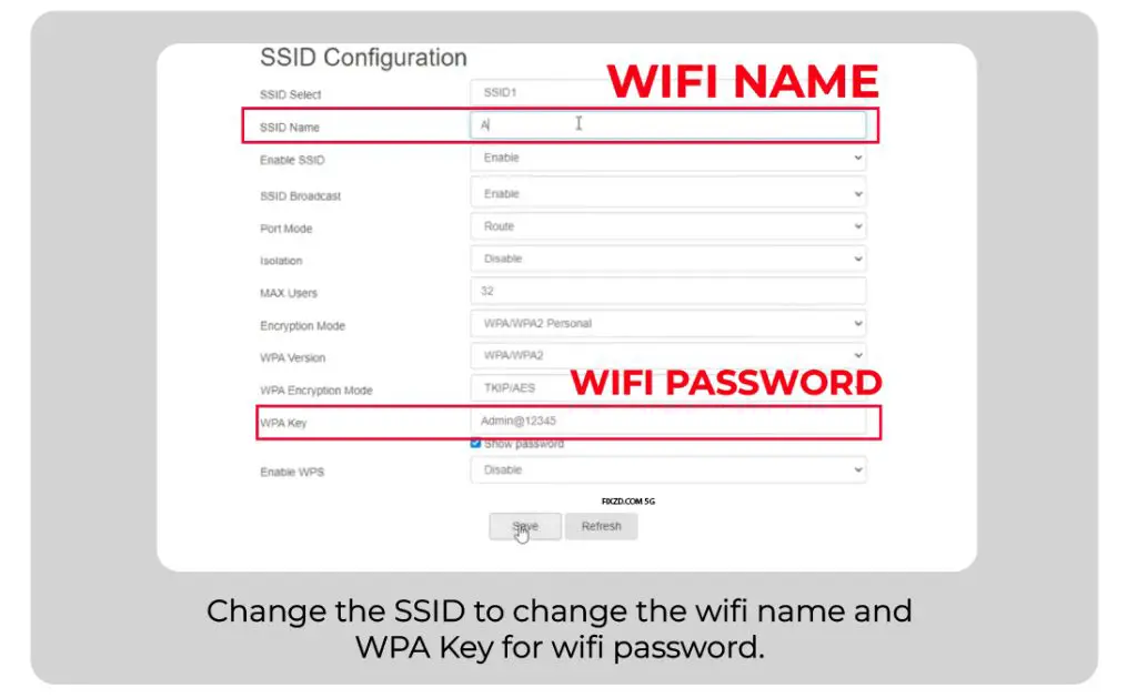 Change SSID and WPA Key to change wifi name and password of WPON Home Gateway.