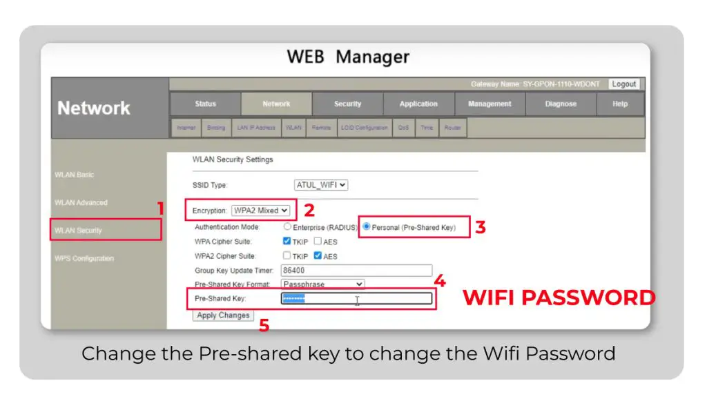 Change Pre-shared Key to change password of your DBC Router