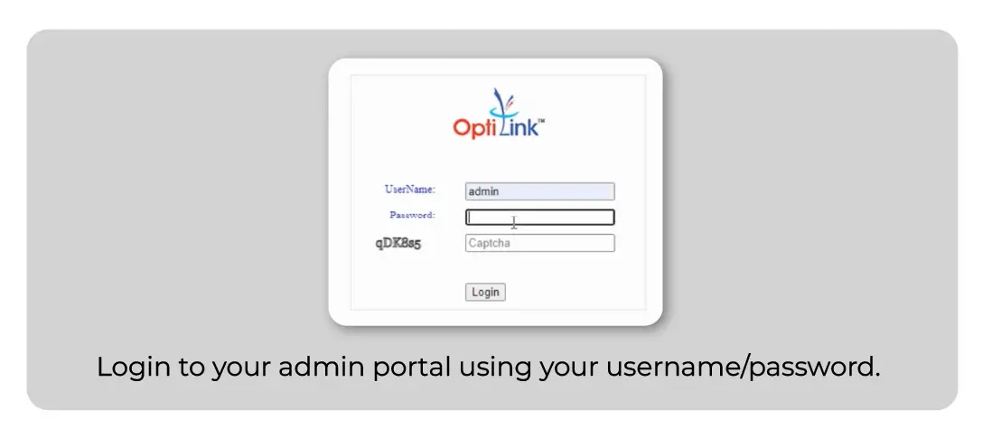 Login to Optilink Admin portal to change wifi password