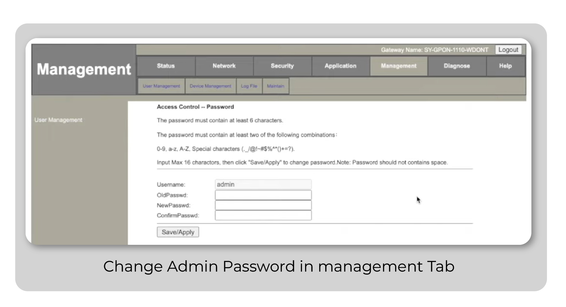 Change admin password of Optilink router