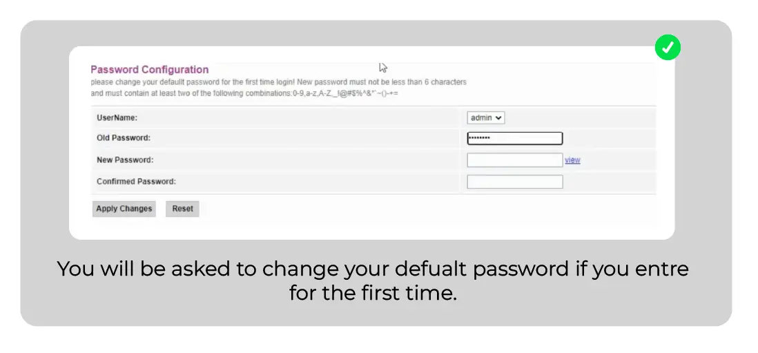 Change Default Admin Password on login for optilink router