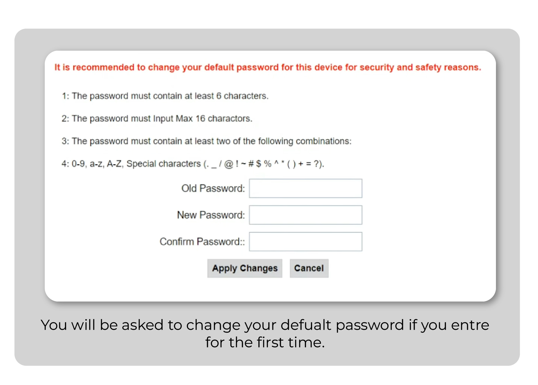 Default Login window syrotech router