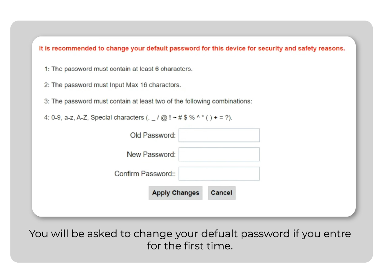 Change Default Admin Password on login for DBC router